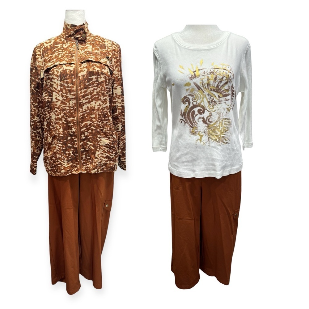 Chico’s 3 Piece Outfit Cropped Pants Cotton 3/4 Tee & Zip Front Jacket Size 1/M - Picture 1 of 15